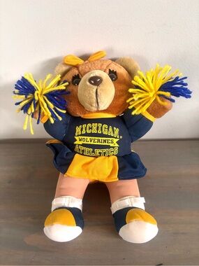 Vintage University Of Michigan Wolverines Athletics Cheerleader Bear -11 inches
